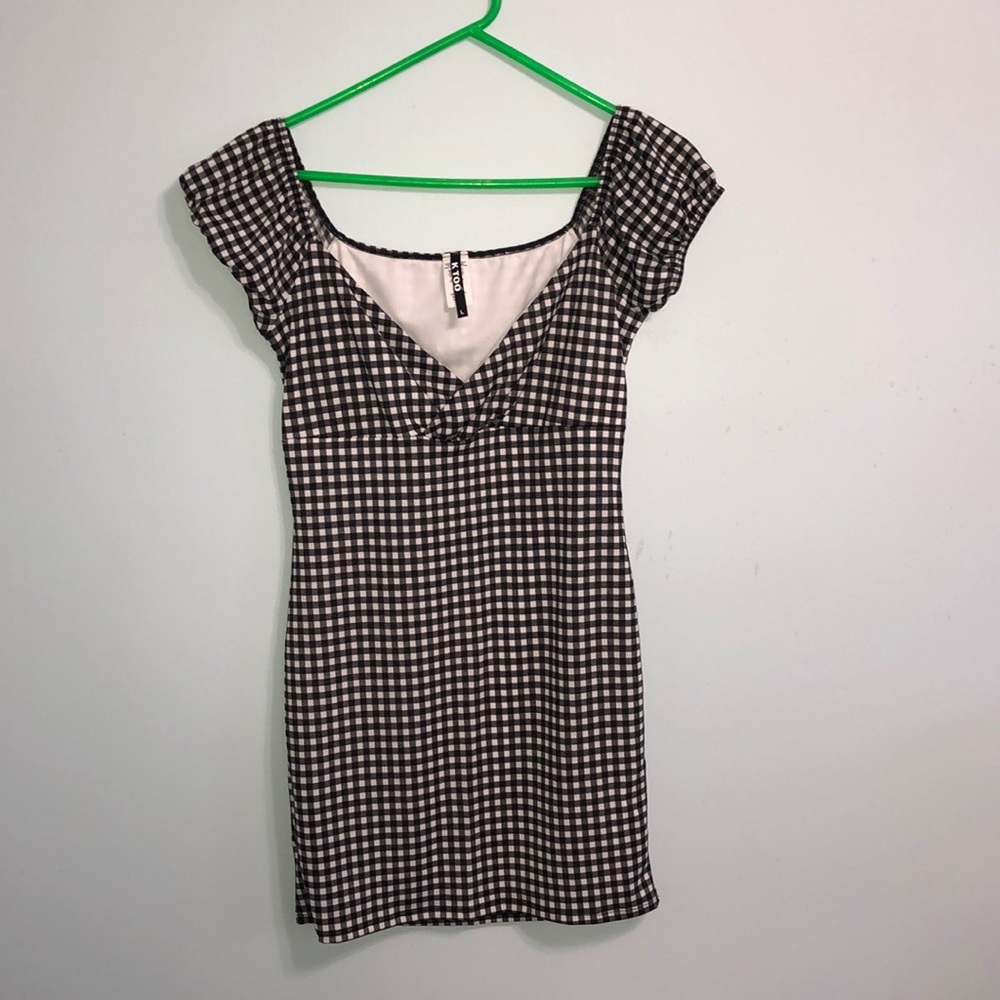 Black and white checkered mini dress